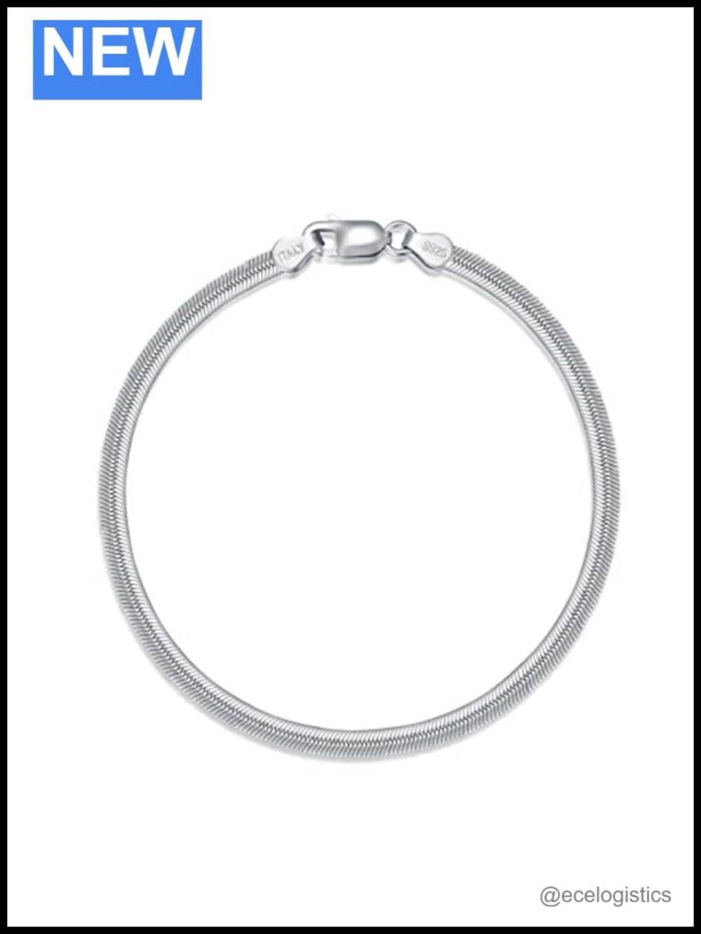 925 Sterling Silver Herringbone Chain Bracelet Lobster Clasp 8 Inch